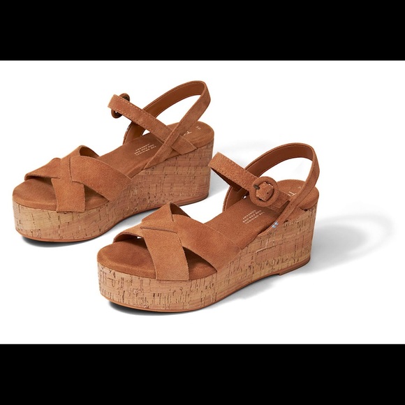 NEW TOMS Carmel Brown Suede Willow Wedges - Picture 10 of 13